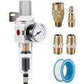 NANPU 1/4" NPT Compressed Air Filter Regulator Combo Piggyback, 5 Micron Brass Element, Poly Bowl, Semi-Auto Drain, Metal Bracket, 0-150 psi Gauge by NANPU