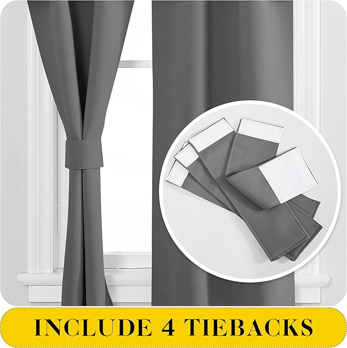 NICETOWN Short Curtains with Attached Valance for Small Window, Thermal Insulated Rod Pocket Room Darkening Curtains for Living Room, 52" Wide x 45" Long, 2 Panels, Grey - Image 4
