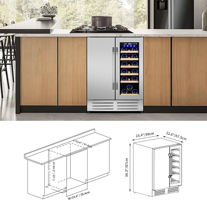 24 Inch Wine and Beverage Refrigerator, Dual Zone Wine Beverage Cooler, Built-in/Freestanding Beer and Wine Fridge with a Powerful Compressor, 20 Bottles and 88 Cans Capacity - Image 7