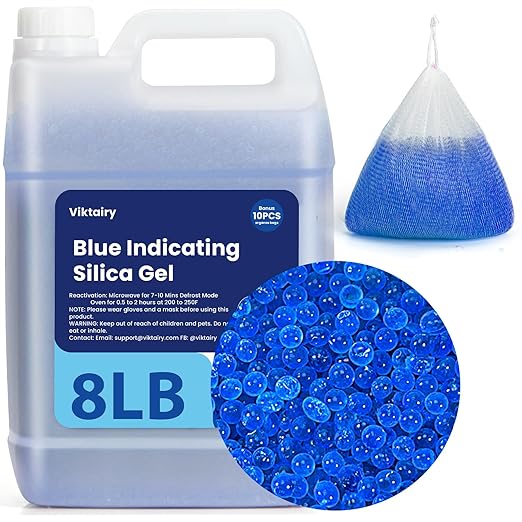 8LBS Silica Gel Desiccant Beads, Premium Blue Indicating Reusable Desiccant Bulk, Industry 3-5 mm Silica Beads Dehumidifier for 3D Filament, Electronic Devices, Camera, Jewelry, Safe (10PCS Bags) by Viktairy