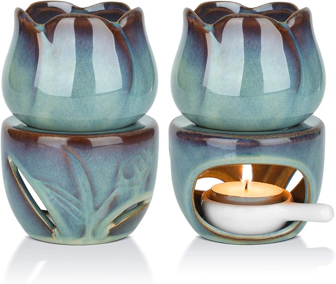ComSaf Wax Melt Burners Essential Oil Burner Set of 2, Aromatherapy Aroma Burner Ceramic Oil Diffuser Candle Tealight Holder Home Bedroom Decor Christmas Housewarming Gift by ComSaf