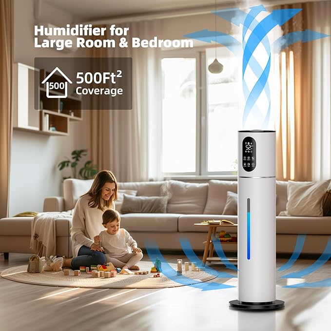 7.8L Smart Humidifier Large Room,2.1Gal humidifier for bedroom with Timer, 360°Nozzle, Top Fill Whole House Cool Mist Quiet Humidifiers for Plants Baby Kids Adults Office (White) - Image 3