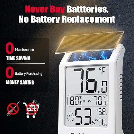 BaldrTherm Room Thermometer Indoor Humidity Meter, Solar-Powered 3.2'' Digital Temperature Sensor Monitor with Max/Min Reading, Comfort Indicator for Baby Room, Home, Office, White, 3Pack - Image 2