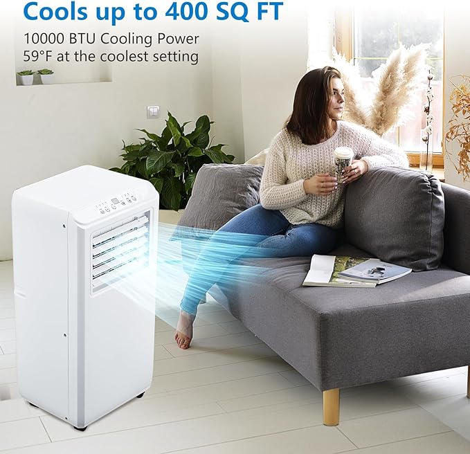 10,000 BTU Portable Air Conditioners - 3-in-1 Cooling, Dehumidifier & Fan for 450 Sq.Ft Rooms, Remote Control & Tool-Free Setup for Dorms, Offices, Homes - Image 3