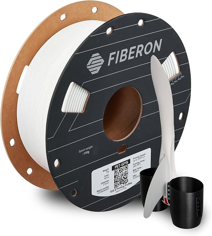 Polymaker Fiberon White PET-GF15 3D Printer Filament 1.75mm 1KG, 15% Glass Fiber Reinforced, High Strength & Heat Resistance, Ideal for Automotive, Industrial & Functional Parts, AMS Compatible by Polymaker