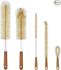 ALINK 5-Pack Bottle Brush Cleaner - Extra Long Bamboo Handle Water Bottle Straw Cleaning Brush for Washing Narrow Neck Beer Wine Decanter, Sports Bottle, Thermos, Flask, Jug by ALINK