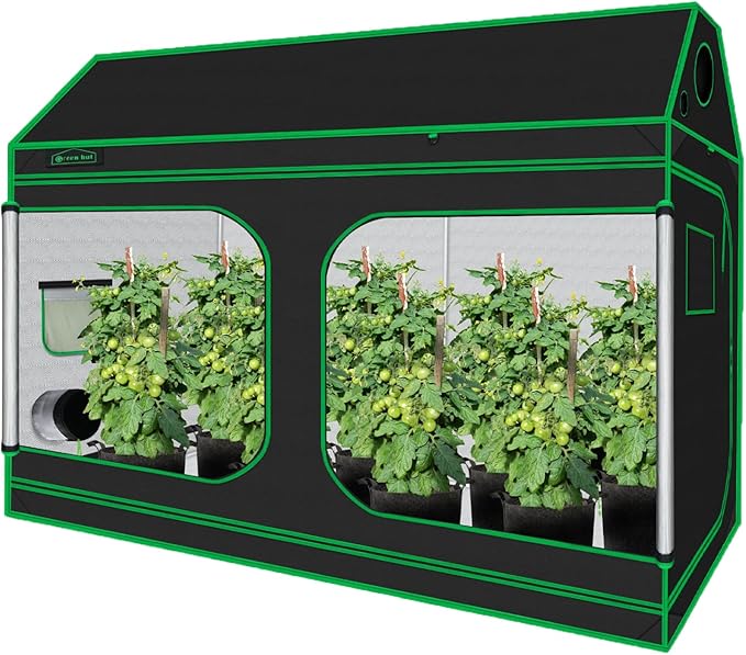96"x48"x72" Roof Cube Grow Tent with Observation Windows, Lightproof, Mylar Hydroponic Tent with Floor Tray for Indoor Plant Growth by GreenHut