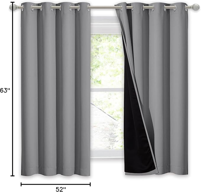 NICETOWN 100% Blackout Curtain with Black Liner, Thermal Insulated Full Blackout 2-Layer Lined Drape, Energy Efficiency Window Drapery for Bedroom (Silver Grey, 1 Panel, 52-inch W by 63-inch L) - Image 9