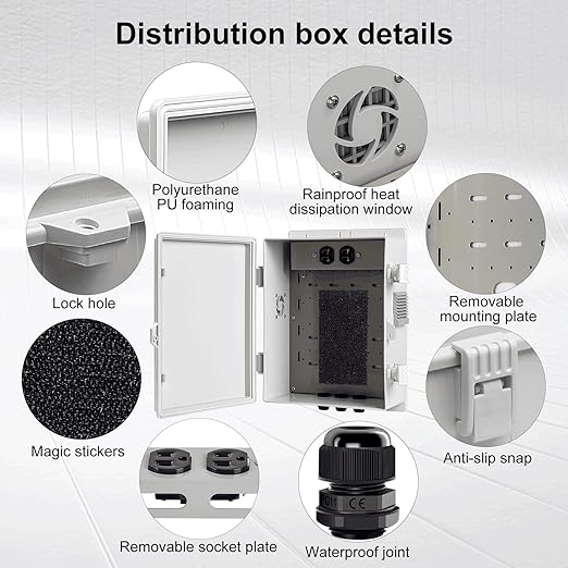 Outdoor Electrical Junction Box, ABS Water Resistant Enclosure with Internal Mounting Panel & Hinged Cover (13" H* 9.2" L* 4.6" W & Outlet) - Image 6