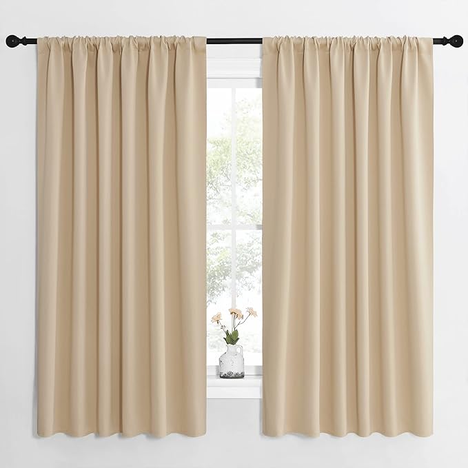 NICETOWN Room Darkening Curtains for Bedroom - Triple Weave Home Decoration Thermal Insulated Solid Drapes for Kitchen (Biscotti Beige, Set of 2 Panels, 62 x 63 Inch) by NICETOWN