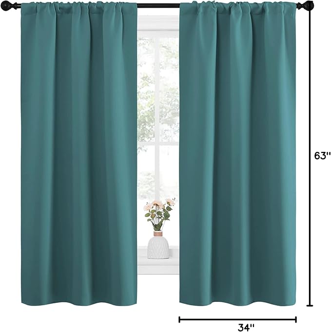 NICETOWN Bedroom Curtains, Three Pass Microfiber Noise Reducing Thermal Insulated Solid Rod Pocket Blackout Window Curtains for Kids Room (Sea Teal, 2 Panels, 34-inch x 63-inch) - Image 10