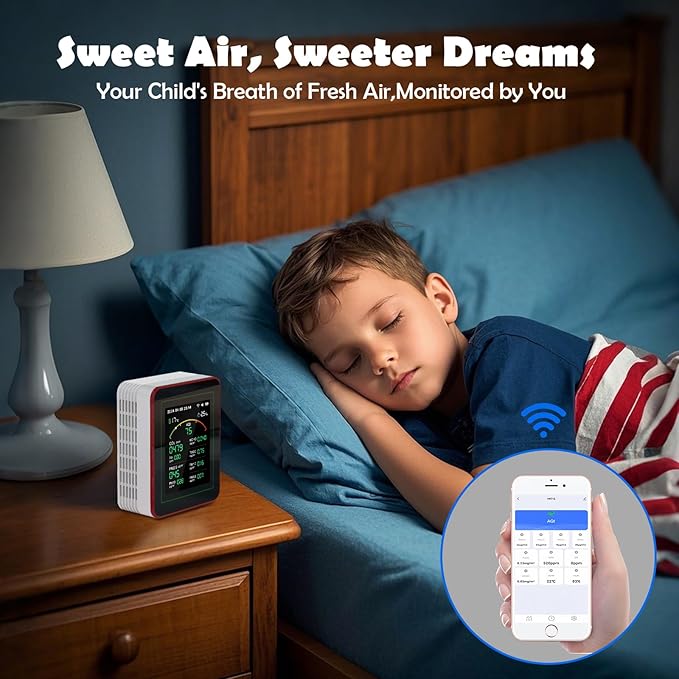 Professional 15-in-1 Air Quality Monitor with Smartphone APP - Dual Chip - Sensors Detect CO2, PM2.5/PM10, HCHO, TVOC | Real-Time Alerts & Custom Thresholds | for Home, Car, Office, Plants, Pets - Image 3