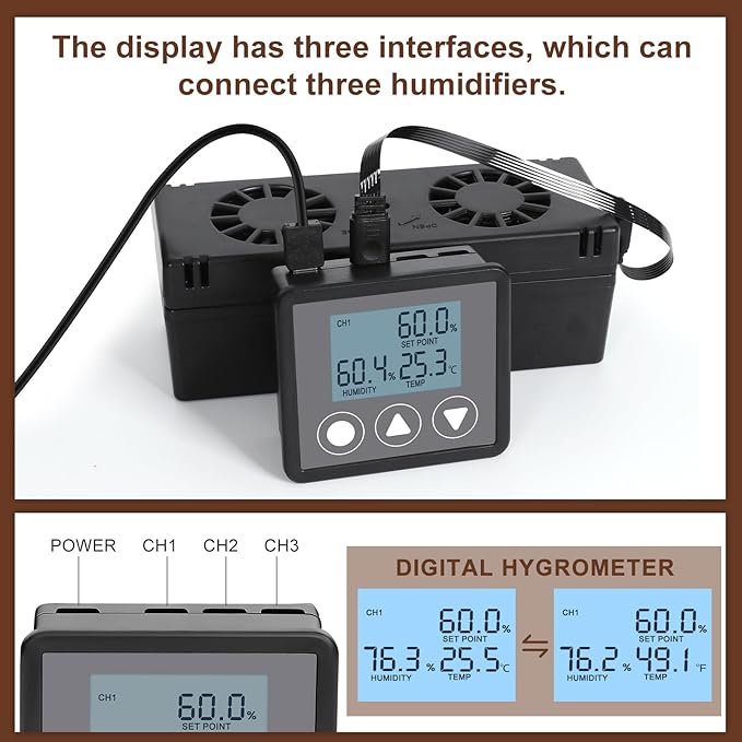 Electric Cigar Humidifier for Cigar Humidor Box - Dual-Fan Sensor-Controlled + LCD Humidity & Temperature Display, Multi-Device Connection Supported, for 40-180 Cigars 1V1 - Image 4