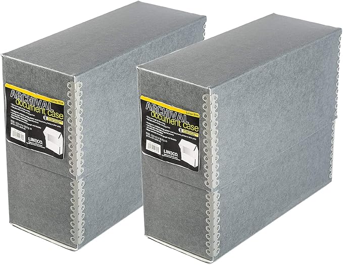 Lineco Archival Document Storage Box with Metal Edge, Acid-Free Gray Boxboard, Organize and Store Files, Prints, Photos, Letter-Sized Case 12.5" x 10.5" x 5" Wide, Pack of 2 by Lineco