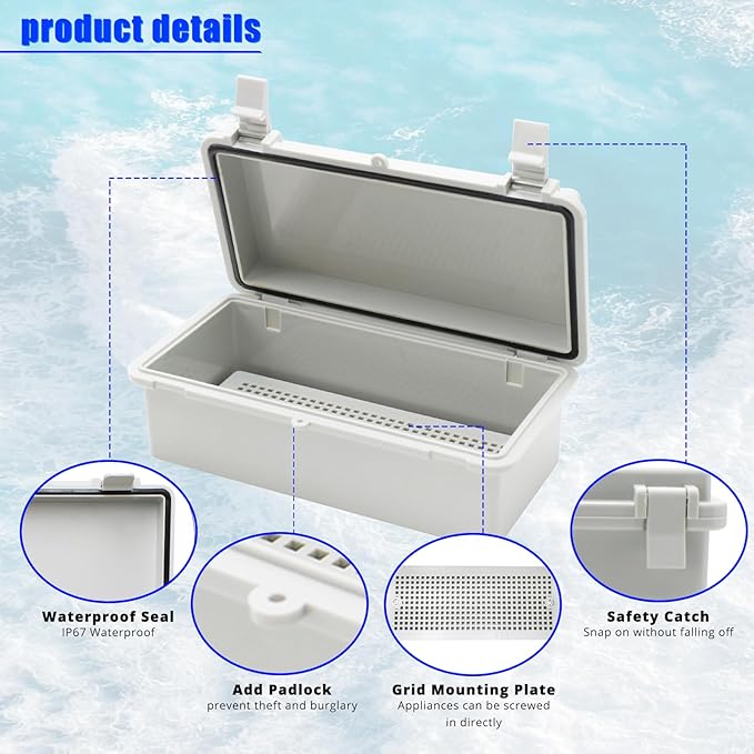 MAKERELE Small Electrical Junction Box With Cover Waterproof Outdoor Hinged Plastic Clip 7.9"3.9"2.8" (20010070mm) Outdoor Watertight DIY Electronics Enclosure with Wall Bracket and 2 NPT 1/4” Glands - Image 4