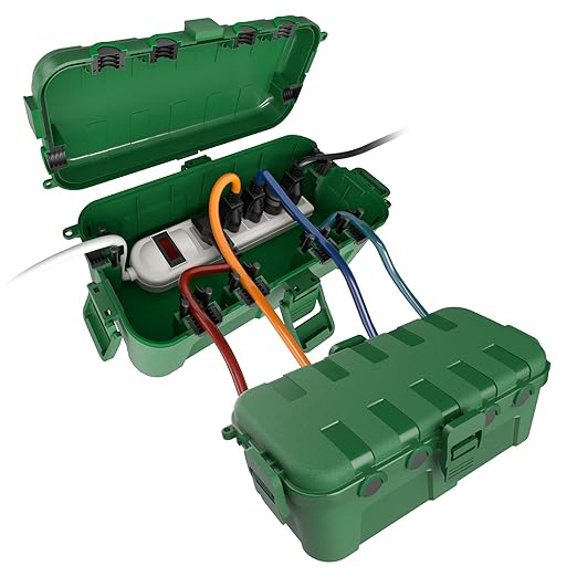 Flemoon [2 Pack] Outdoor Electrical Box Waterproof, Medium Weatherproof Electrical Box (11.5x5.2x4 inch) w/6 Cable Entry Ports, Extension Cord Cover for Power Strip, Timer, Plug, Holiday Light, Green by FLEMOON