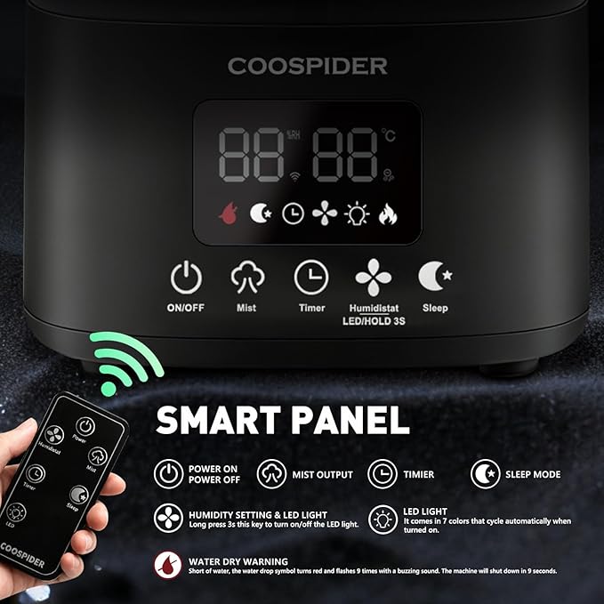 Coospider Grow Tent Humidifiers with Dual Hose, Quiet Cool Mist Fogger with Timer & Humidity Control, Humidifier for Indoor Plants, Grow Room, Mushroom, Terrarium, Bedroom, Greenhouse - Image 4