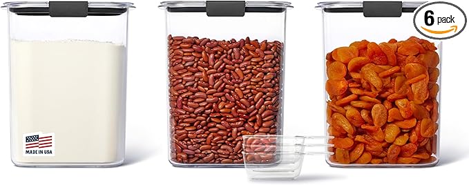 Rubbermaid Brilliance BPA-Free Food Storage Containers with Lids Airtight Kitchen and Pantry Organization Set Includes 3 Containers and Scoops Clear 16 cups by Rubbermaid