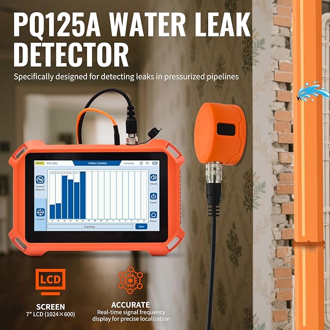 PQWT Underground Water Leak Detectors for Home PQ125A Wall Pipe Water Leakage Detection with Touchscreen Earphone and Carrying Case Multi Sensor Acoustic Pipeline Sound Intensifier - Image 2