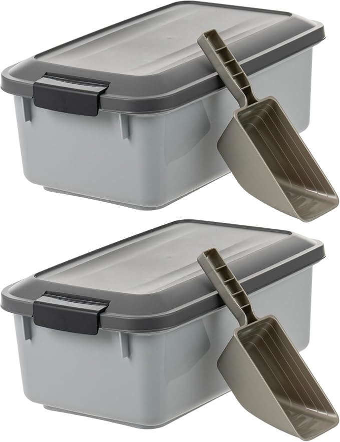 IRIS USA WeatherPro Airtight Pet Food Storage Container, Up to 14 lbs, Dog Cat Bird and Other Pet Food Storage Bin Keep Pests Out Translucent Body BPA Free Stackable, 2 Pack, Gray - Image 6