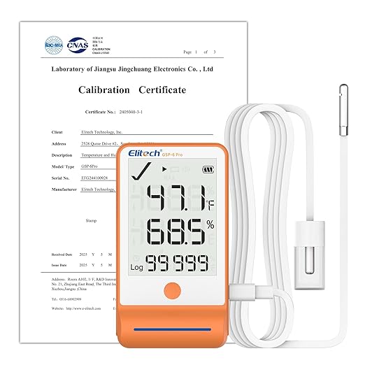 Elitech GSP-6G Bluetooth Data Logger Temperature Humidity with 100000 Points Data Storage Export, Pharmacy Vaccine DDL, MAX MIN AVR MKT, GSP-6G-ISO 17025 Certified with Dual Probe GLE/The by Elitech