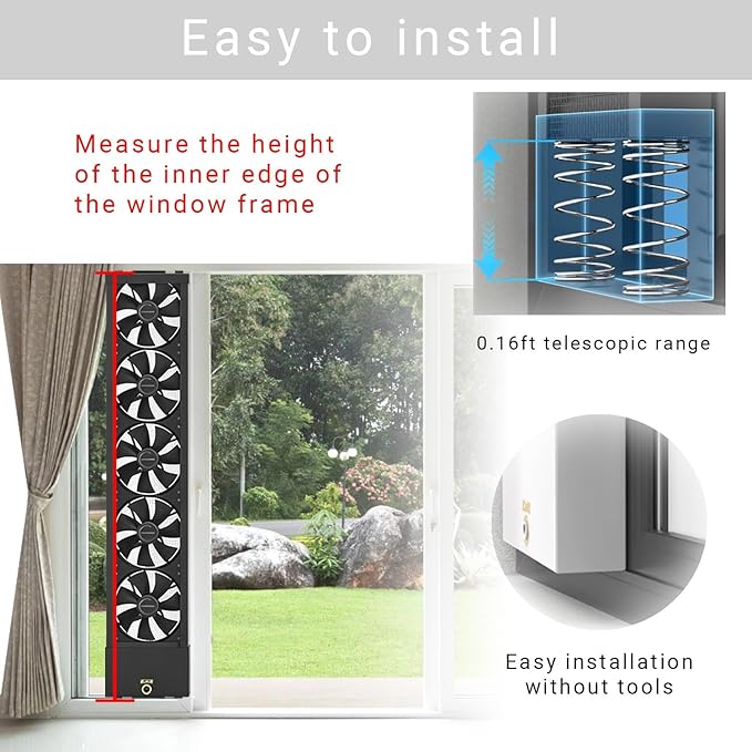 Retractable Window exhaust fan No need to drill holesembed ded installation Metal Casement Window Fan Adjustable Wind Speed Air Flow for Bedroom Kitchen Office(White,47.2-49.2) - Image 2