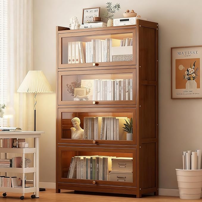 Display Cabinet with Acrylic Glass Doors, Tall Storage Cabinet with Adjustable Shelves, 4 Tier Curio Cabinet&Bookcase for Collectibles, Toys, Books, for Kids Playroom, Bedroom, Study Room - Image 7