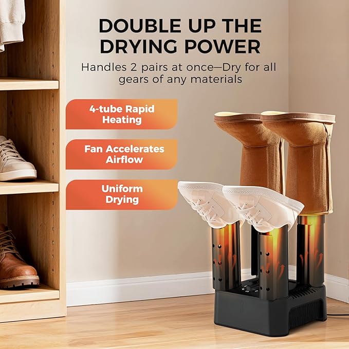 Trustech Boot Dryer, Silent Shoe Dryer & Warmer with Heat Blower, Timer, Detachable Racks, Forced Air for Quick Drying, Helps Reduce Odor, 2 Pairs Boot Warmer for Shoes, Ski, Gloves, Hats, Socks - Image 2