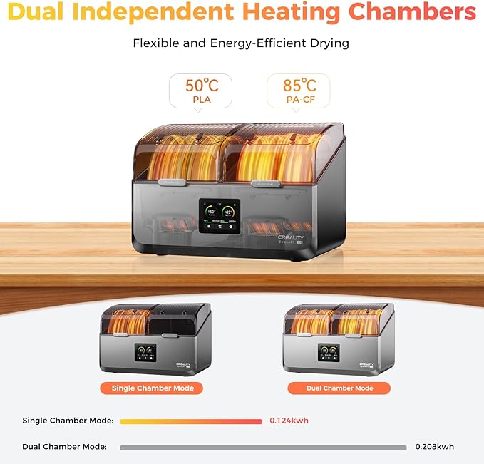 Official Creality Filament Dryer 4 Spools, Space Pi X4 Filament Storage Box, 85℃ Max Temperature, Dual Independent Heating Chambers, Power Saving for PLA PETG ABS TPU ASA PC PA PAHT - Image 4