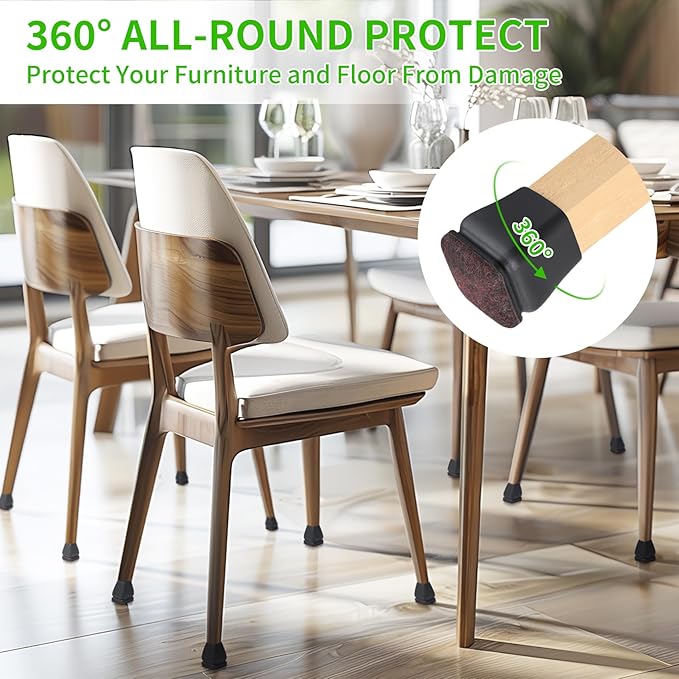 16PCS Small Chair Leg Floor Protectors, 3/4 inch Chair Leg Caps Covers Silicone Chair Feet Protectors for Wood Floors, Square Felt Pads Furniture Sliders for Hardwood Floors(Black,Fit 0.8"-1.05") - Image 2