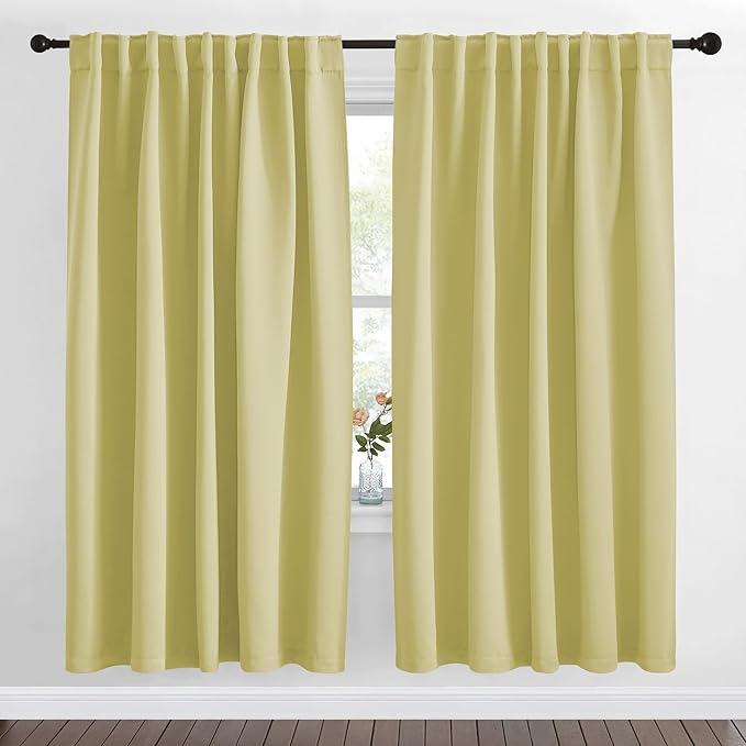 NICETOWN Living Room Blackout Draperies Curtains - (Paler Yellow Color) W70 x L72, 2 Panels, Home Decoration Window Blackout Drape Panels for Patio Door by NICETOWN