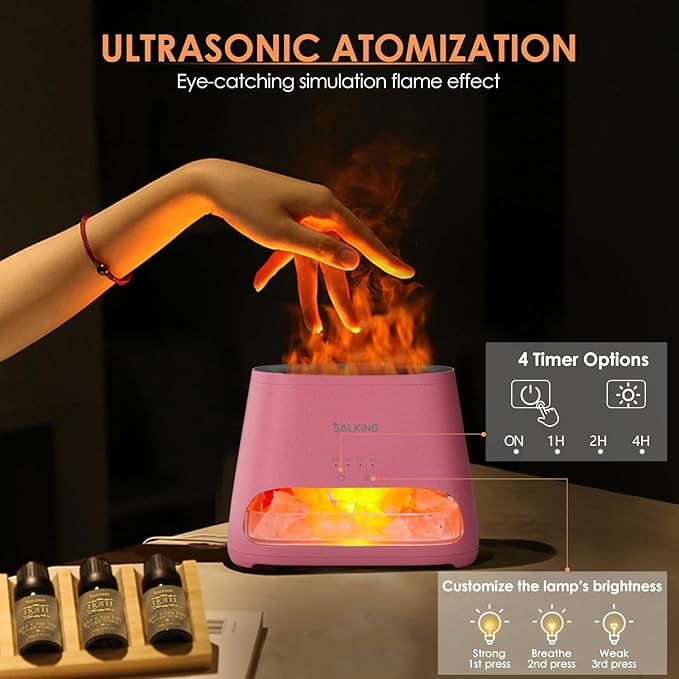SALKING 2-in-1 Himalayan Salt Lamp & Ultrasonic Essential Oil Diffuser, Aromatherapy Diffuser Cool Mist Humidifier, Salt Therapy Lamp, 100% Pure Himalayan Salt, Ambient Glow, 150ml (Hot Pink) - Image 3