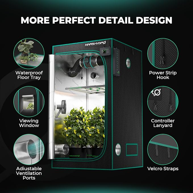 MARS HYDRO 3x1.6 Advanced Grow Tent, 36"x20"x63" High Reflective Mylar 1680D for Hydroponics Indoor Plant Growing, with Observation Window,Floor Tray and Smooth Zipper for TS600 - Image 7