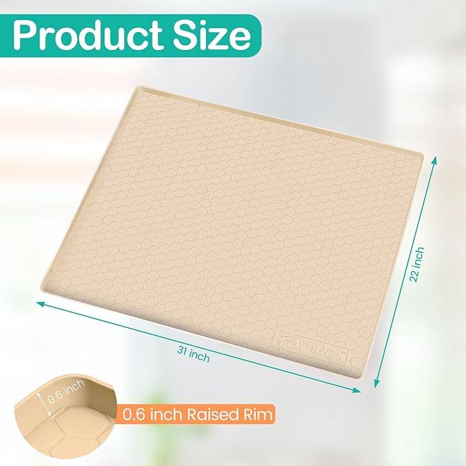 Waterproof Under Sink Mat 31" x 22", Silicone Cabinet Liner, Rubber Protector for Kitchen and Bathroom, Keeps Cabinets Clean, Dry, and Organized (Beige) - Image 2