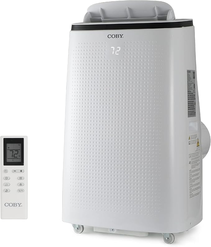 COBY Portable Air Conditioner 4-in-1 AC Unit, Heater, Dehumidifier & Fan, Air Conditioner 15,000 BTU Portable AC Unit with Remote Control for Rooms up to 775 Sq. Ft., 24-Hour Timer, & Installation Kit by Coby