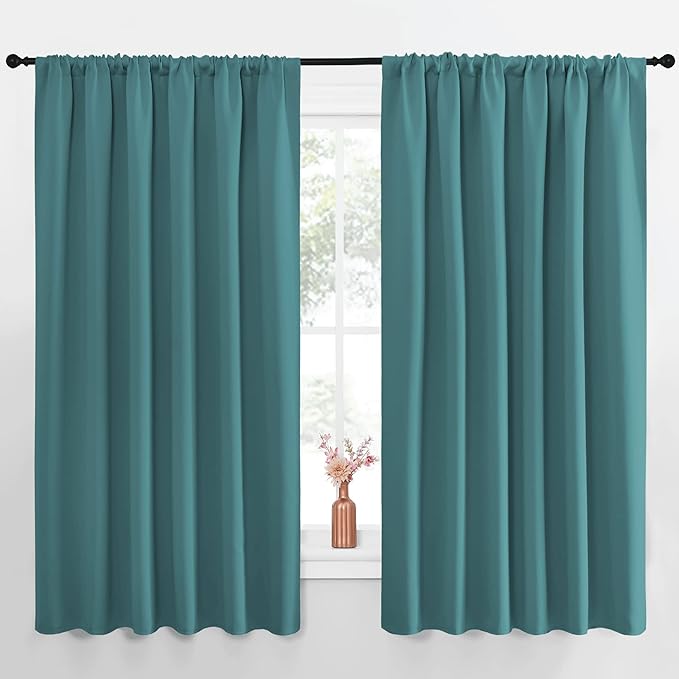 NICETOWN Blackout Curtains for Bedroom, Window Curtain Panels, Thermal Insulated Solid Rod Pocket Blackout Draperies/Drapes (Sea Teal, One Pair, 70 by 63-inch) by NICETOWN
