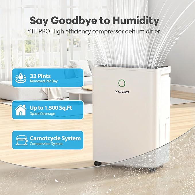 1500Sq.Ft Dehumidifier, 30Pint Dehumidifiers for Home, Quiet Dehumidifier for Bathroom, Basement, Bedroom and RV, with 6.56FT Drain Hose,0.66Gal Water Tank, 3-Color Humidity Light - Image 2