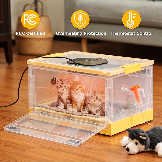 TURBRO 55L Pet Incubator, Precision Temperature Control for Puppy & Kitten Care, with Adjustable Fan Speed, Multifunctional LED Panel, Respiratory Support Nebulizer, Humidity Monitoring - Image 7
