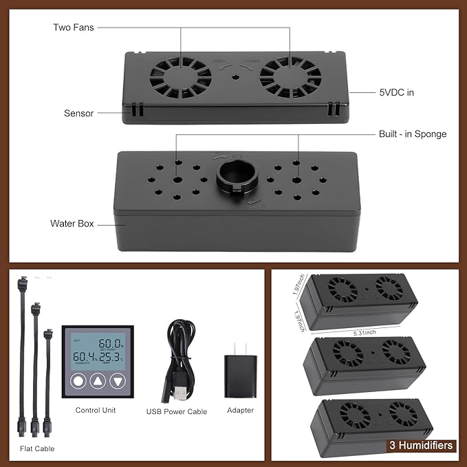 Electric Cigar Humidifier for Cigar Humidor Box - Dual-Fan Sensor-Controlled + LCD Humidity & Temperature Display, Multi-Device Connection Supported, for 40-180 Cigars 1V3 - Image 4