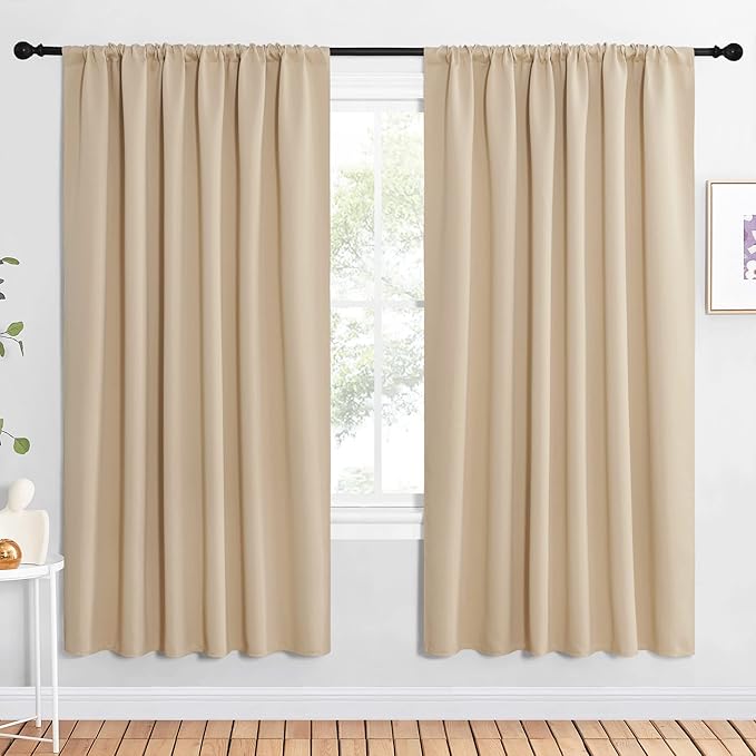 NICETOWN Room Darkening Curtains for Bedroom - Triple Weave Home Decoration Thermal Insulated Solid Drapes for Kitchen (Biscotti Beige, Set of 2 Panels, 62 x 72 Inch) by NICETOWN