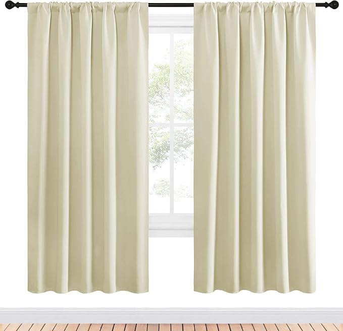 NICETOWN Living Room Curtains, Home Decorations Thermal Insulated Solid Rod Pocket Blackout Drapes for Cafe (Beige, One Pair, 52 x 72-inch) - Image 2