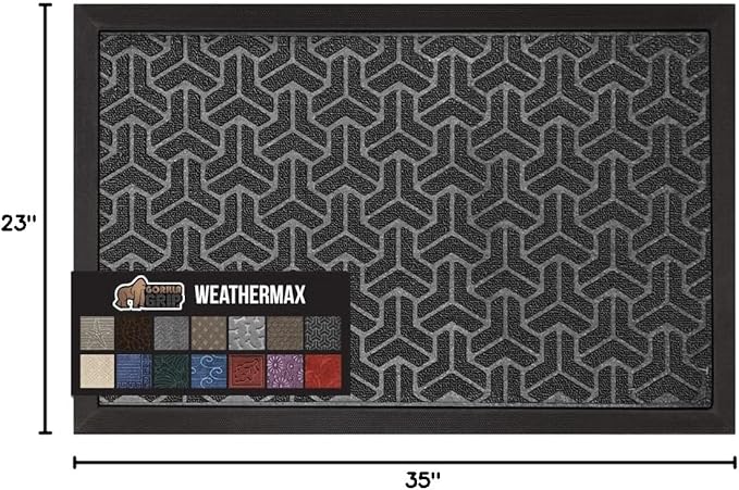 GORILLA GRIP 100% Waterproof All-Season WeatherMax Doormat 35x23, US Designed Natural Rubber, Stain and Fade Resistant, Low Profile Indoor Outdoor Door Mats, Easy Clean Patio Mat, Slate Geometric - Image 2
