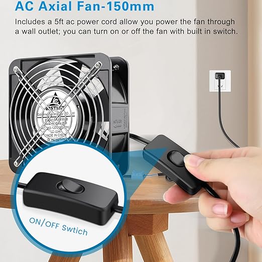 GDSTIME AXIAL Fan 15050, 110V 120V AC 150mm x 150mm x 50mm Fan, Ventilation Exhaust Projects Cooling Fan - Image 4