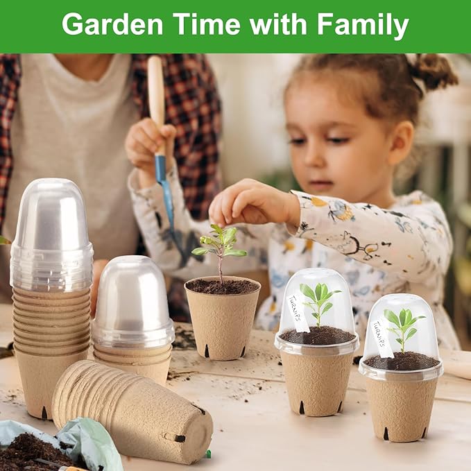 36 Set 3.15 Inch Peat Pots Plant Starters for Seedling with Humidity Dome,Herb Seed Starter Pots Kits, Garden Germination Nursery Pot wit 36 Plant Labels, 2 Transplant Tools. - Image 7
