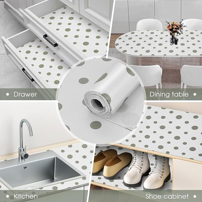 Beautysaid Shelf and Drawer Liner for Kitchen Cabinet, Non Adhesive Non Slip Shelf Paper Waterproof Washable Thickened for Dresser Pantry Shelve Bathroom Protector Liner(Polka Dot,12 in x 20 FT) - Image 8