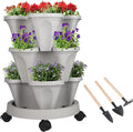 GameXcel Vertical Planter 3 Tier Stackable Planters Garden Planters Strawberry Herb Flower and Vegetable Planter Indoor Outdoor Gardening Pots with Removable Wheels and Tools by GameXcel
