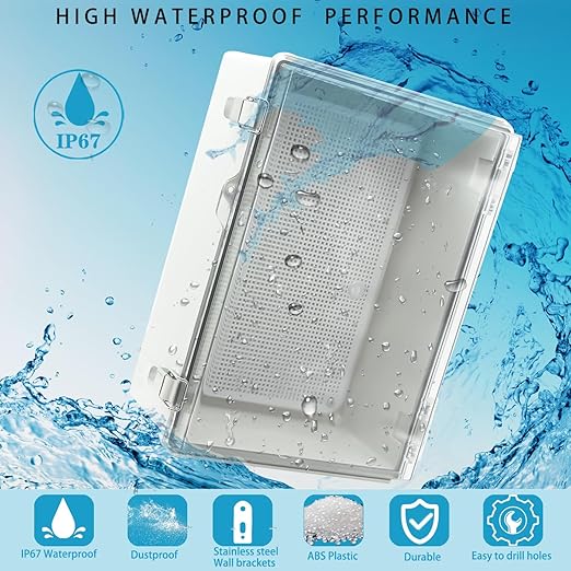 Outdoor Waterproof Electrical Box Junction Box Weatherproof IP67 ABS Plastic Enclosure Switch Router Project Box Electronics Enclosure with Mounting Plate Wall Bracket Clear 14.6"x10.6"x5.9" - Image 2