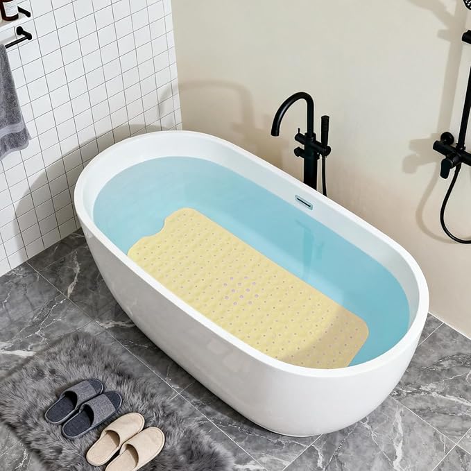 Anti-Slip Bathtub Shower mat, 39.3×15.7 inch（Approximately 100 × 40cm） Soft Oversized Machine Washable Non-Slip Bathtub mat with Drainage Holes, Bathroom Floor Suction Cup.（1-Opaque Light Yellow） - Image 5