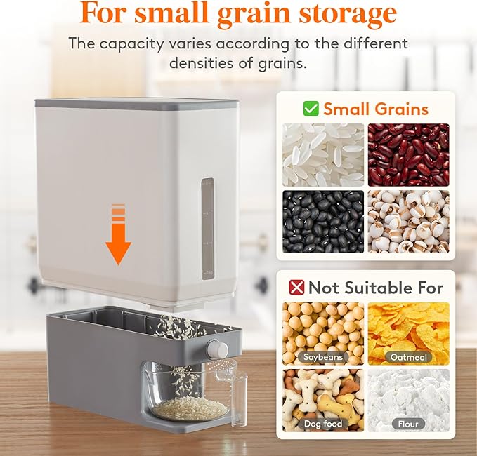 Lifewit 2 Pack Rice Dispenser 25 Lbs(11.3kg), Rice Storage Container Sealed Moisture Proof with Measuring Cup for Kitchen Pantry Household, BPA-Free, Grey - Image 4