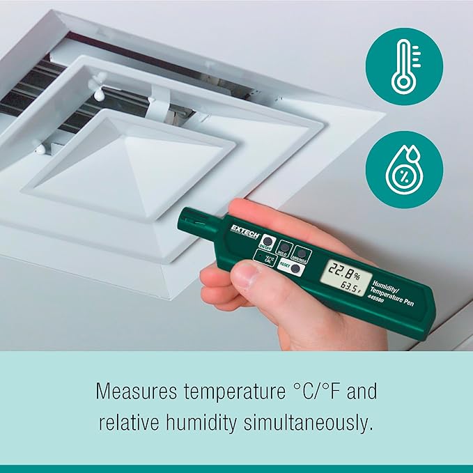 Extech 445580 Humidity and Temperature Pen with Fast Response Sensor, Min/Max Memory, Dual LCD, Pocket-Sized Hygrometer for HVAC, Labs, Storage Rooms, Indoor Air Monitoring - Image 4